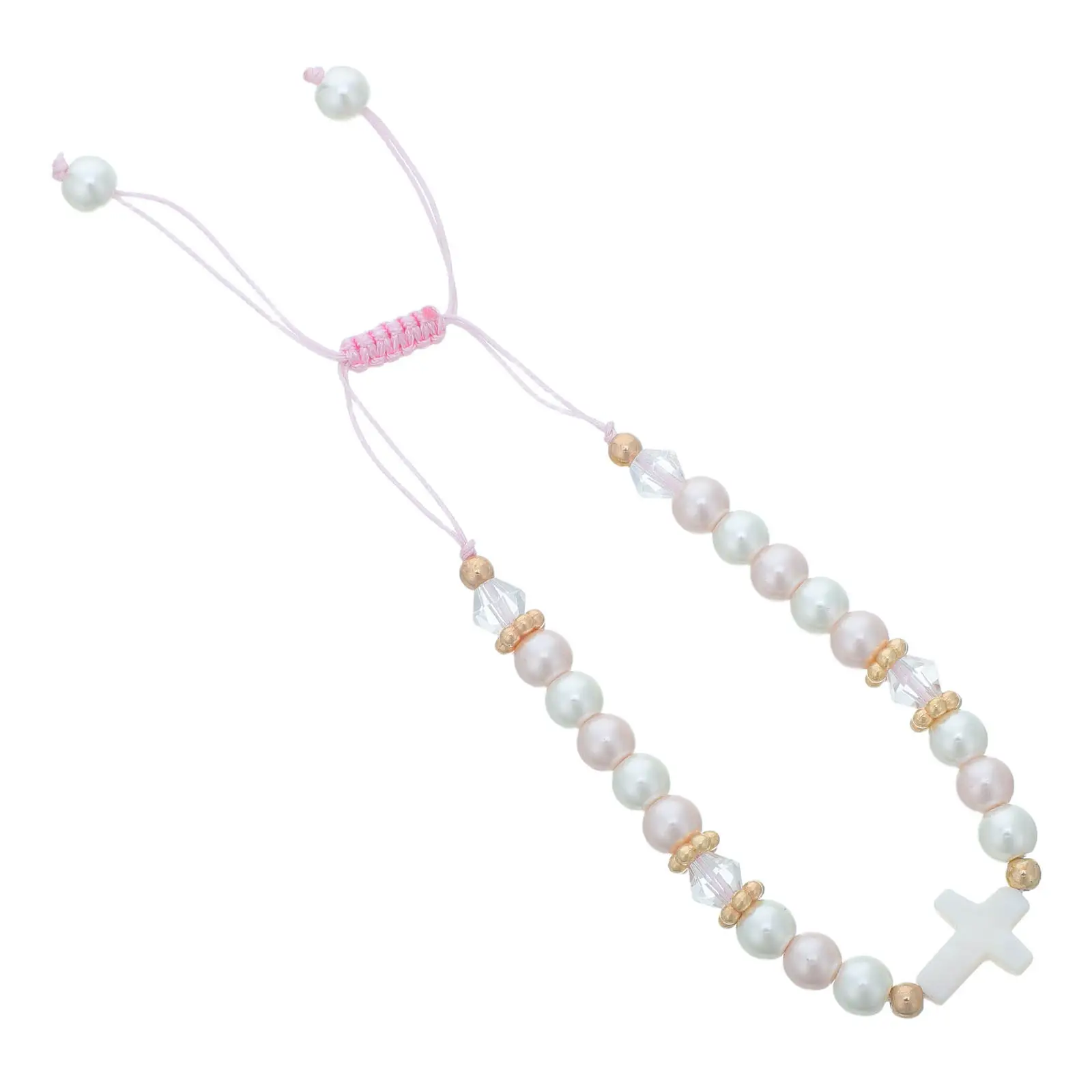 Pink White Pearl Bracelet Cross Charm Easter Christian Jewelry Baptism First Communion Teens Daughter Mom Grandma Birthday
