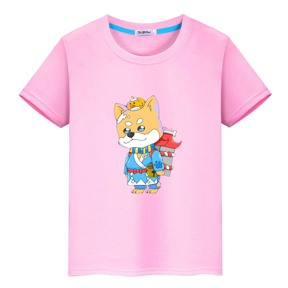 Kawaii Onmyoji Inugami Graphic T-shirt 100% Cotton Summer Short Sleeve Tee-shirt Cute Cartoon Printed Soft Tshirt Boys and Girls