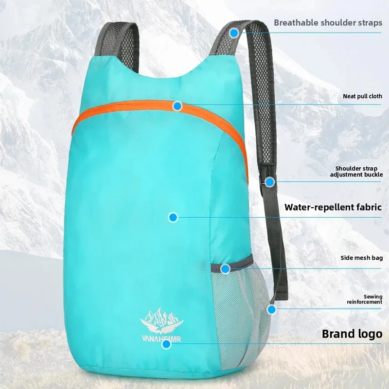 حقيبة ظهر للمشي لمسافات طويلة بسعة كبيرة في الهواء الطلق خفيفة الوزن وقابلة للطي للسفر وحقيبة يومية مقاومة للماء وقابلة للطي للجنسين