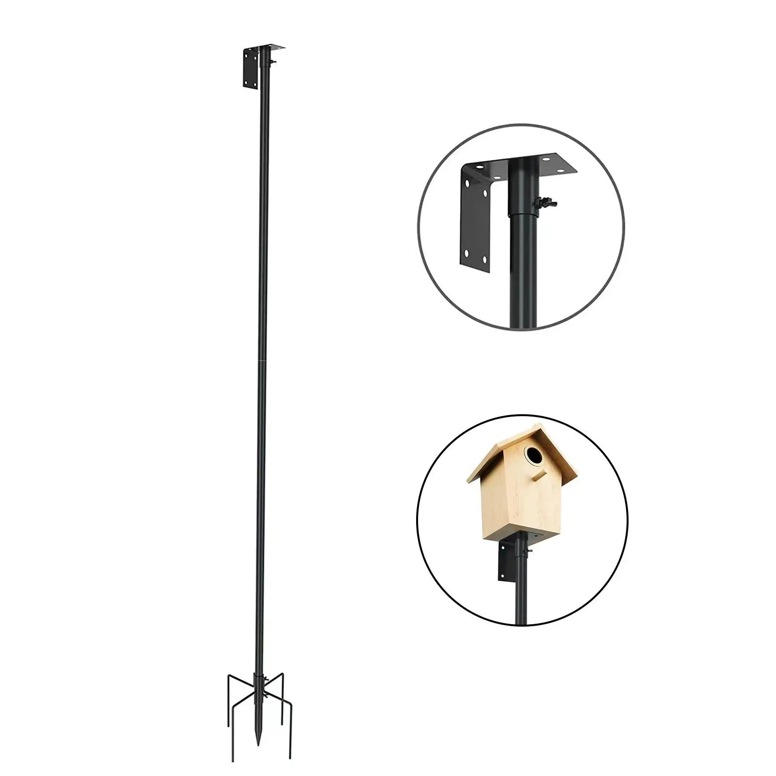 Height Adjustable Bird House Pole Ground Insert Base Stand for Garden Outdoor Bird Feeding Platform