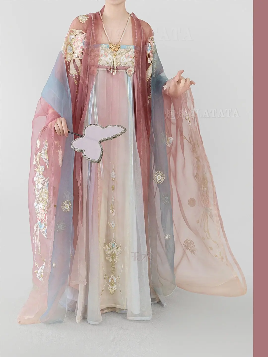 Starożytny 2024 nowy damski haft ulepszony chiński Tang Dynasty Hanfu wstążka do oszukiwania spódnica wiosenno-różowa komplet Dress Quixot