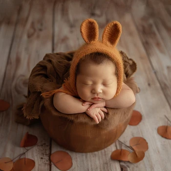 Ajustável malha coelho chapéu para recém-nascido, fotografia adereços, bebê menina coelho headwear, desenhos animados artesanais, infantil foto decoração