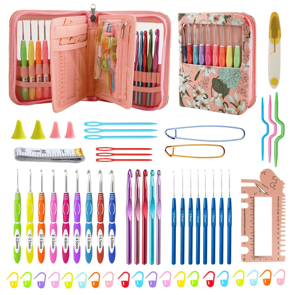 Hot New Knitting Ergonomic Crochet Hooks Set with Case Rubbber Handle Crochet Needles Sewing  Accessories Women Christmas Gift