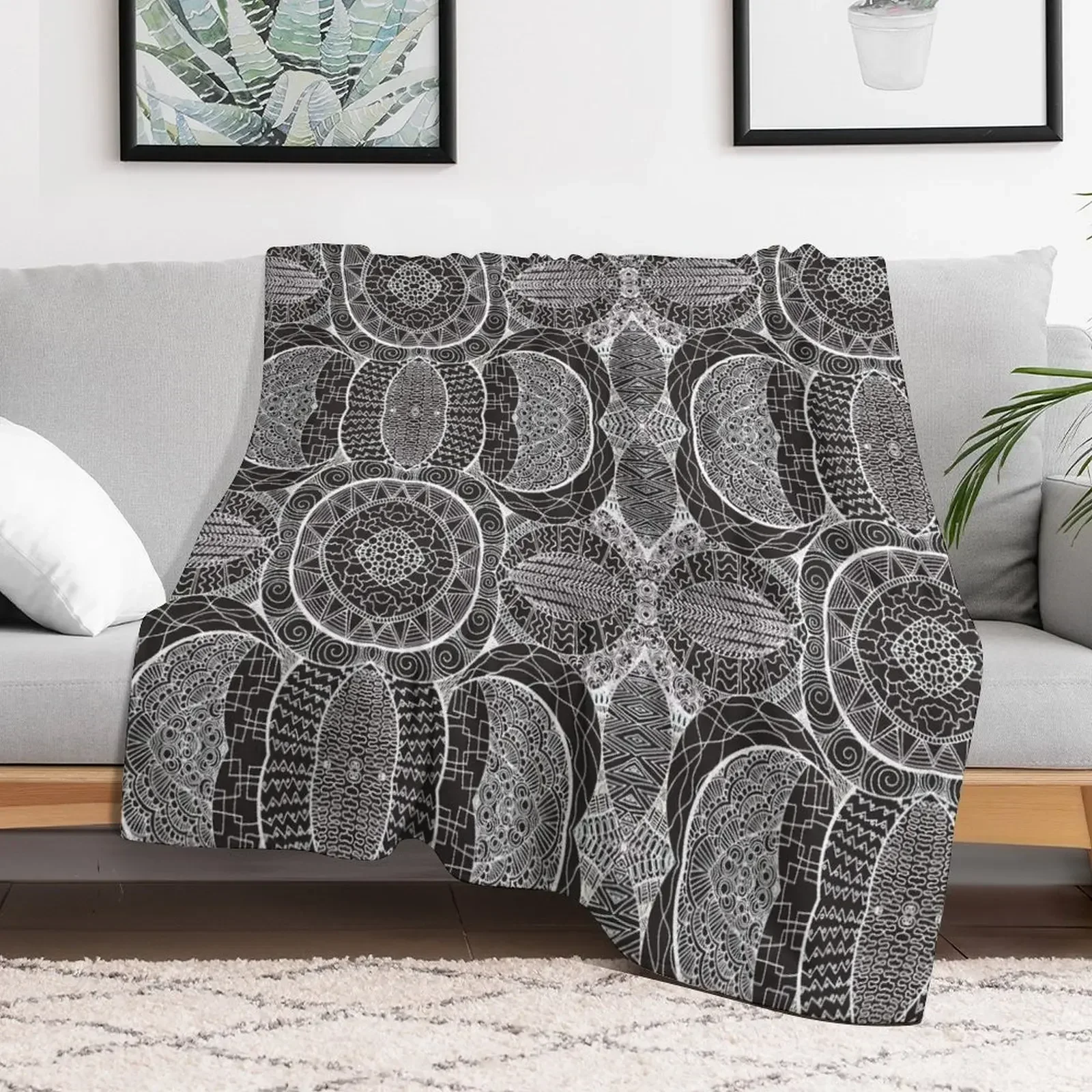 

Mamma Africa | Geometric Tribal Pattern White Outline Throw Blanket Shaggy Moving For Baby Blankets