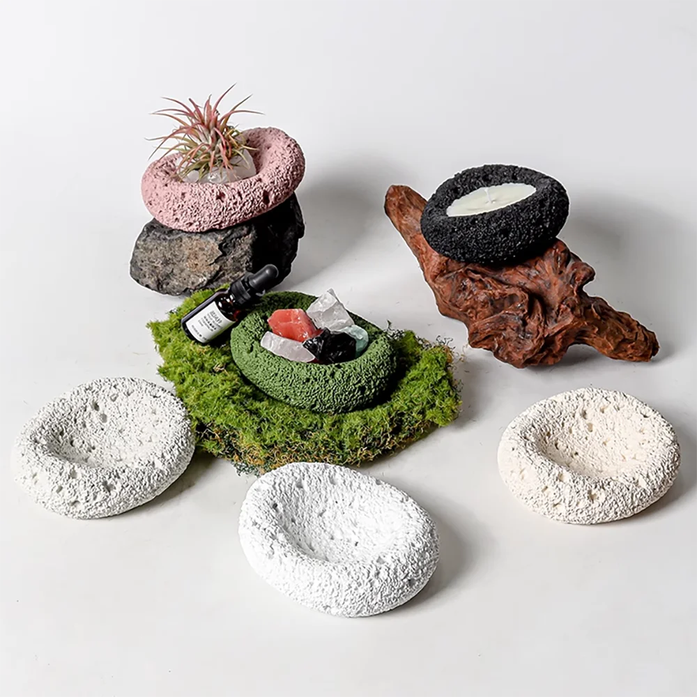 Creative Concrete Aroma Candle Holder Silicone Mold Porous Rock Design for Essential Oil Diffuser molds