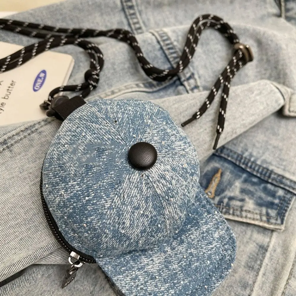 Denim Baseball Cap Crossbody Bag Harajuku Earphone Storage Bag Mini Hat Wallet Zipper Pouch Portable Canvas Coin Purse Daily view 2