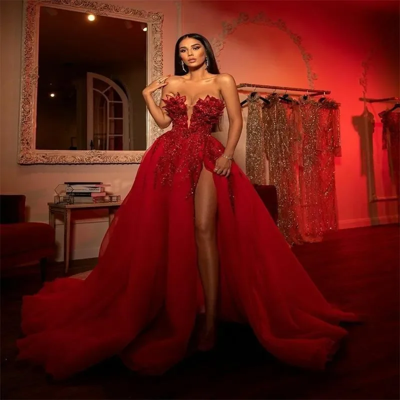 Aso Ebi Lace Mermaid Prom Dresses Nigerian Style Appliques High Low Trains Formal Wear Plus Size Evening Dress Beaded
