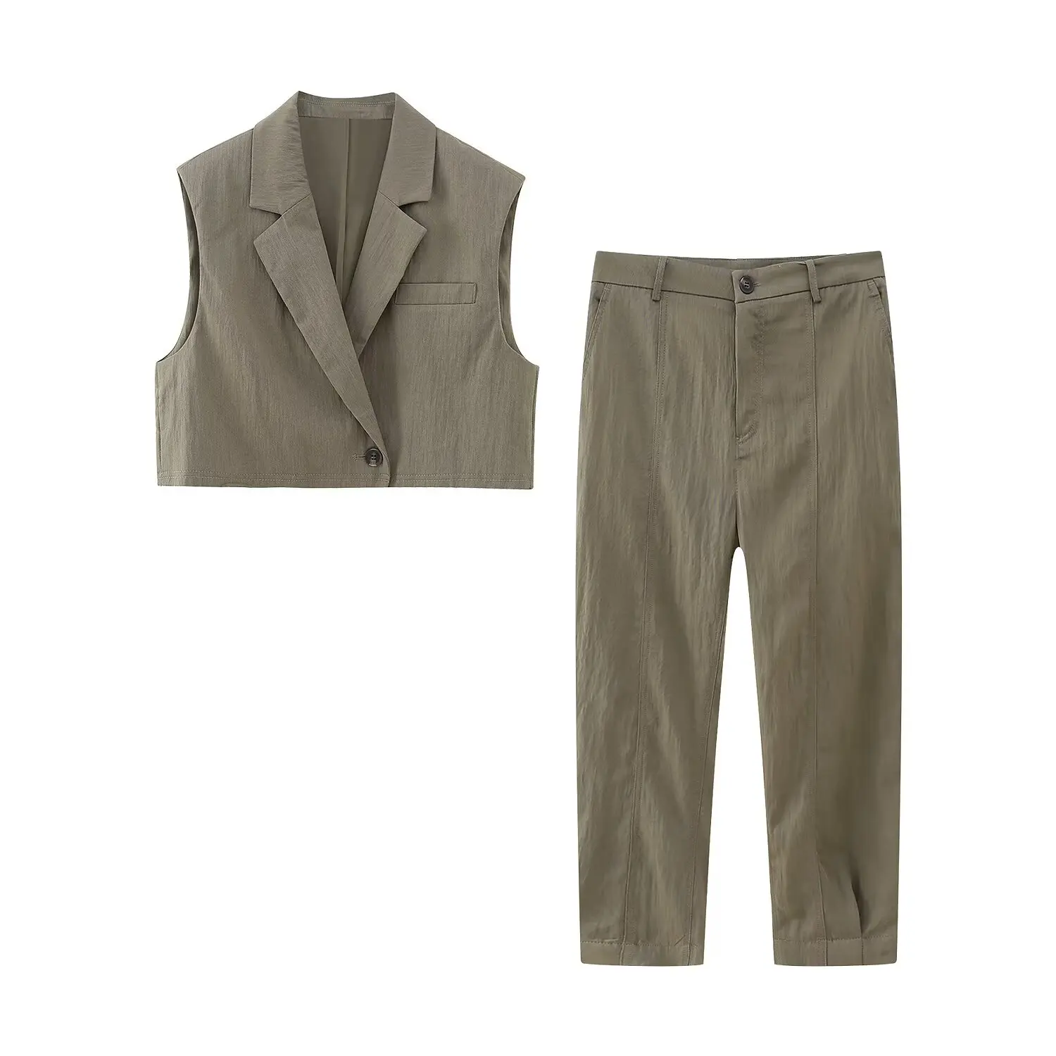 

2 pieces 1 Set 2025 Autumn Notched Collar Waistcoat Sleeveless Vest Short Tank Women High Waist Ankle Length Suit Pants Suits