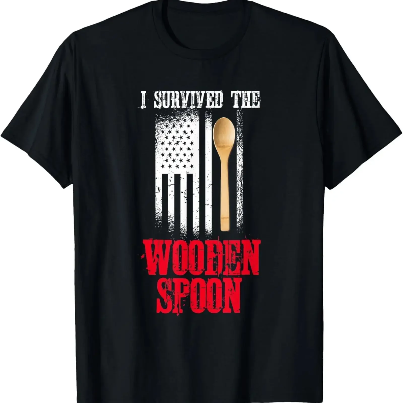 I Survived The Wooden Spoon American Flag T Shirt vintage Washed fashion Stretched designer clothes homme Versatile Breathable