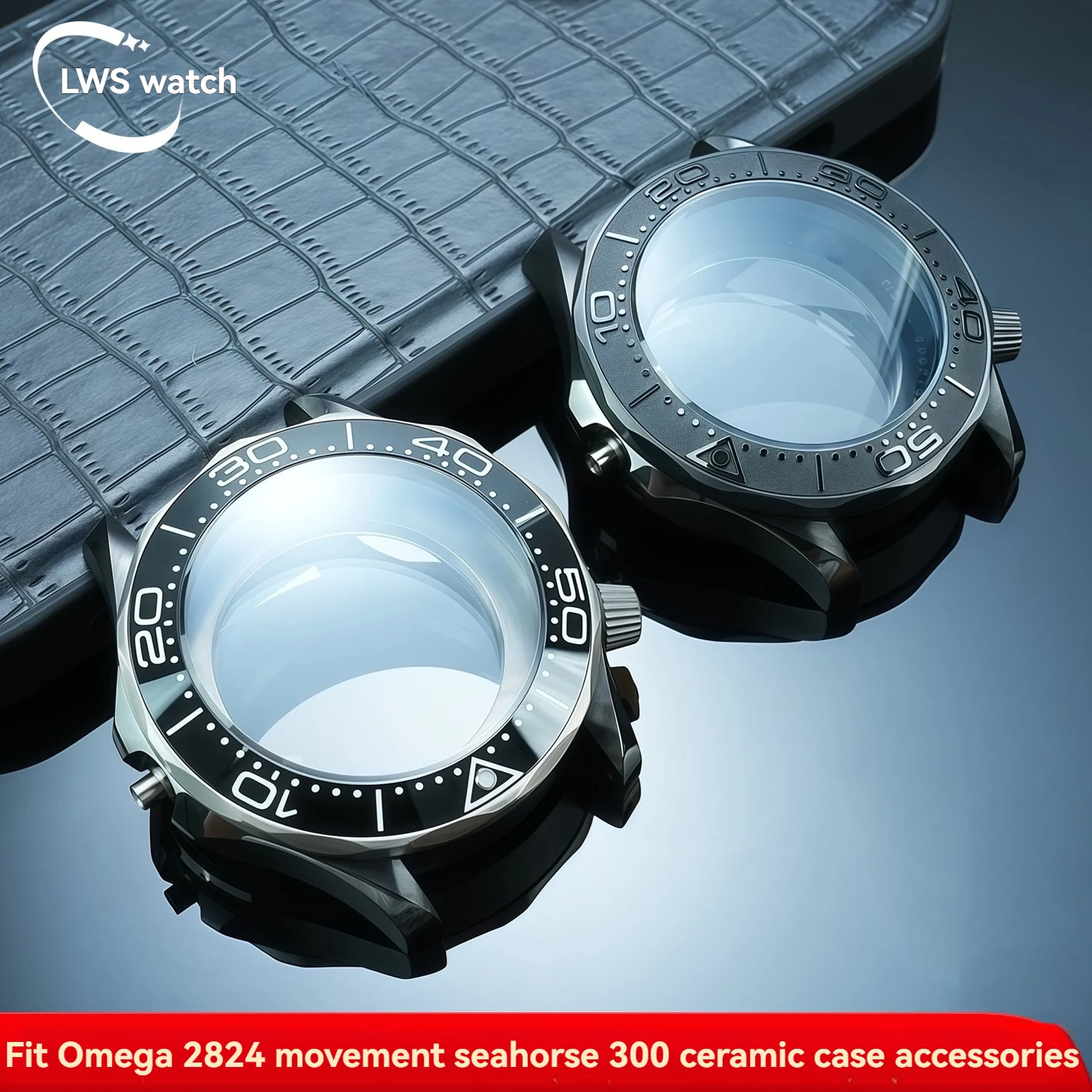 For Omega Seamaster 300 Series Watch Case Parts: 43mm Stainless Steel Case Compatible with 2824 Movement and Ceramic Bezel