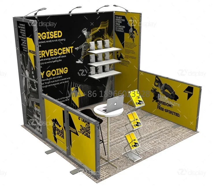 10x10 3x3m الخطي وحدات الإطار المعدني معرض إعلاني معرض التجارة عرض الحدث كشك عرض الوقوف مع الرف