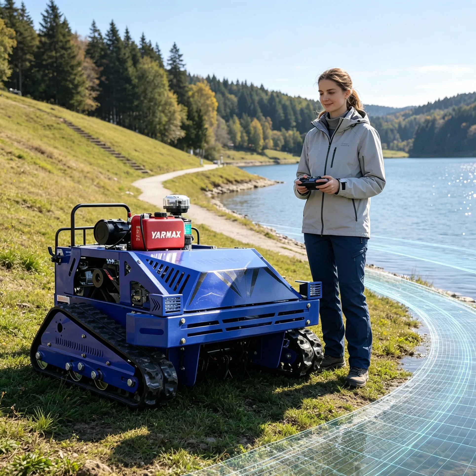 Customized Mountain Grazing Land 550S Zero‑Turn Lawn Mower, Beautiful Blue Housing, Upgradeable Industrial Remote Controller