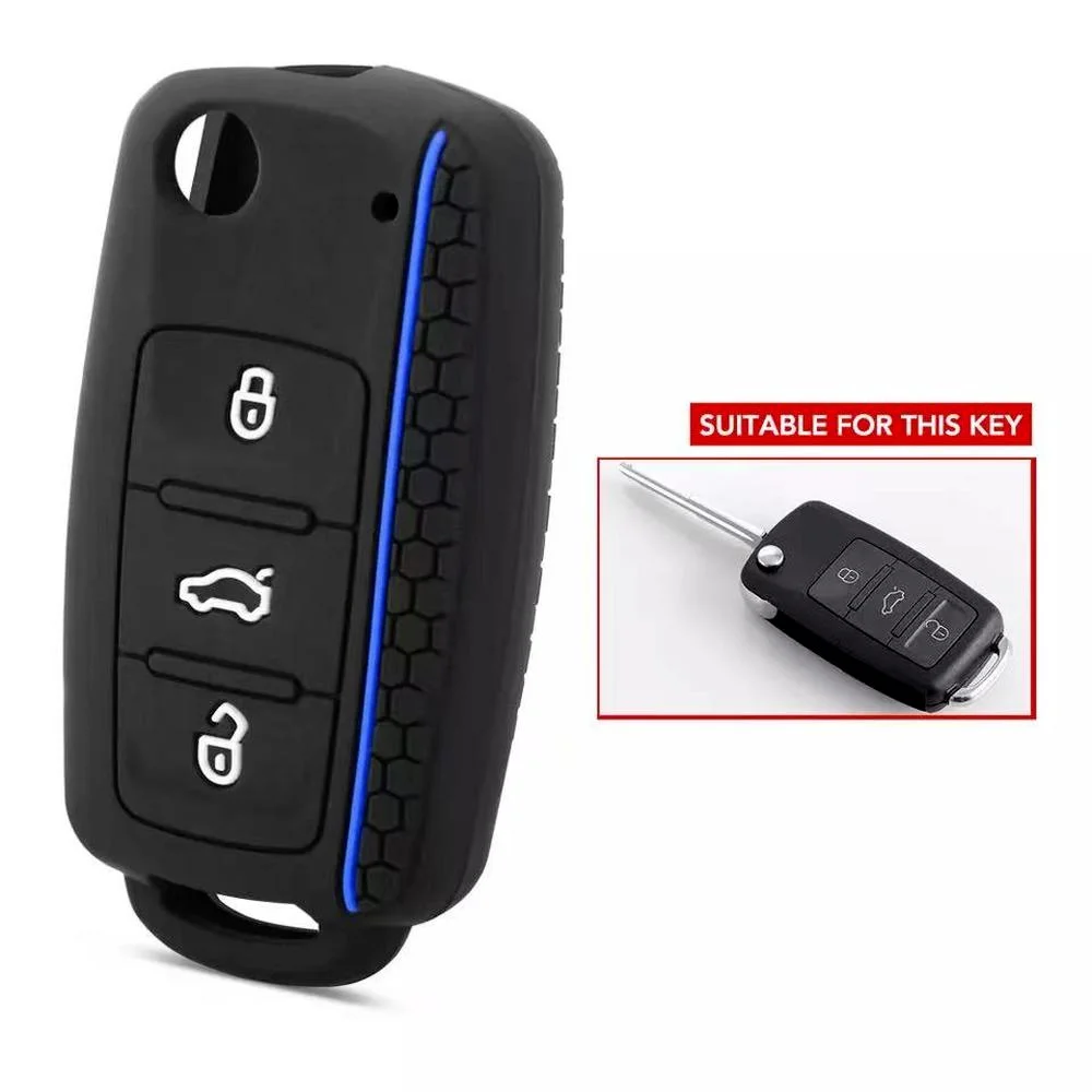 Funda de silicona para llave de coche, carcasa para VW, Polo, Bora, Beetle, Tiguan, Passat, Golf, Jetta, Eos, Volkswagen, Skoda, Fabia, Octavia, Fob