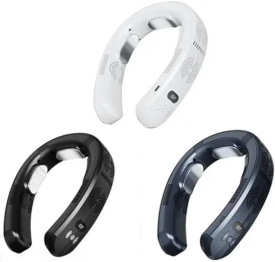 Ventilateur de climatiseur de cou Portable, mise à niveau 2025, 3 plaques de refroidissement, ventilateur sans lame longue Endurance, idéal pour les voyages, le bureau et l'extérieur