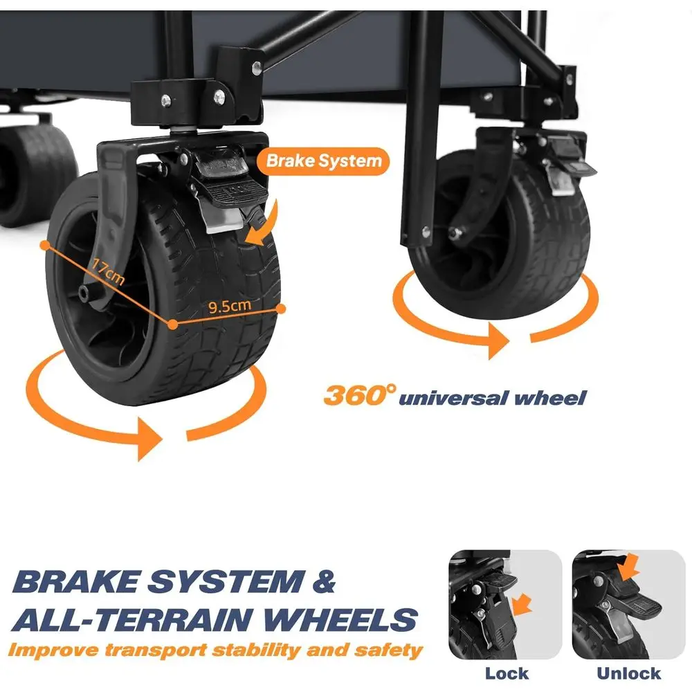 عربة أدوات خارجية قابلة للطي بسعة كبيرة الحجم وعجلات محمولة شديدة التحمل لجميع التضاريس وجيوب جانبية كبيرة الحجم ودكتور #4