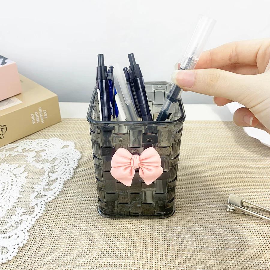 

1Pc Transparent Grey Pen Holder Ideal for Pen Holder And Storage Box Daily Necessities For Offices And Dormitories