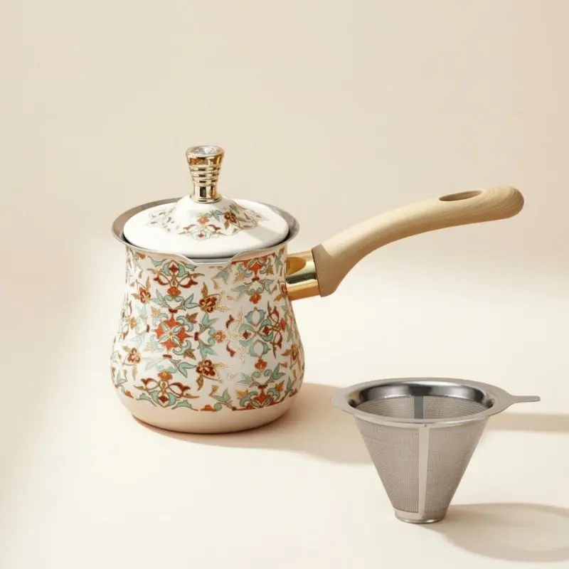 Turkish Coffee Pot Versatile Cezve Mini Sauce Pot with Spout Even Heat Distribution Long Handle Saucepan Stain Resistant view 3