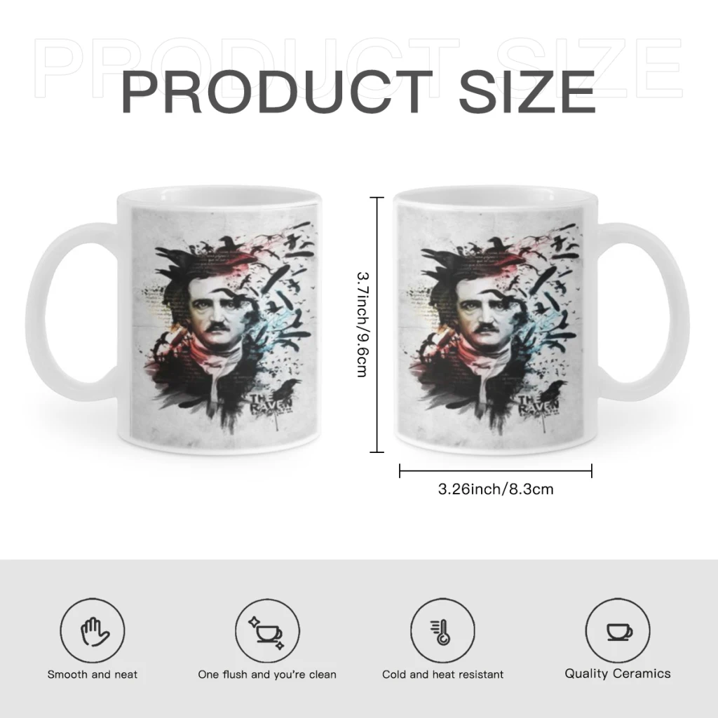 ถ้วยแก้วกาแฟเซรามิกสำหรับใส่ชากาแฟ edgar allan PoE ขนาด11ออนซ์ถ้วยสำหรับดื่มชาโกโก้ที่จับแก้ว