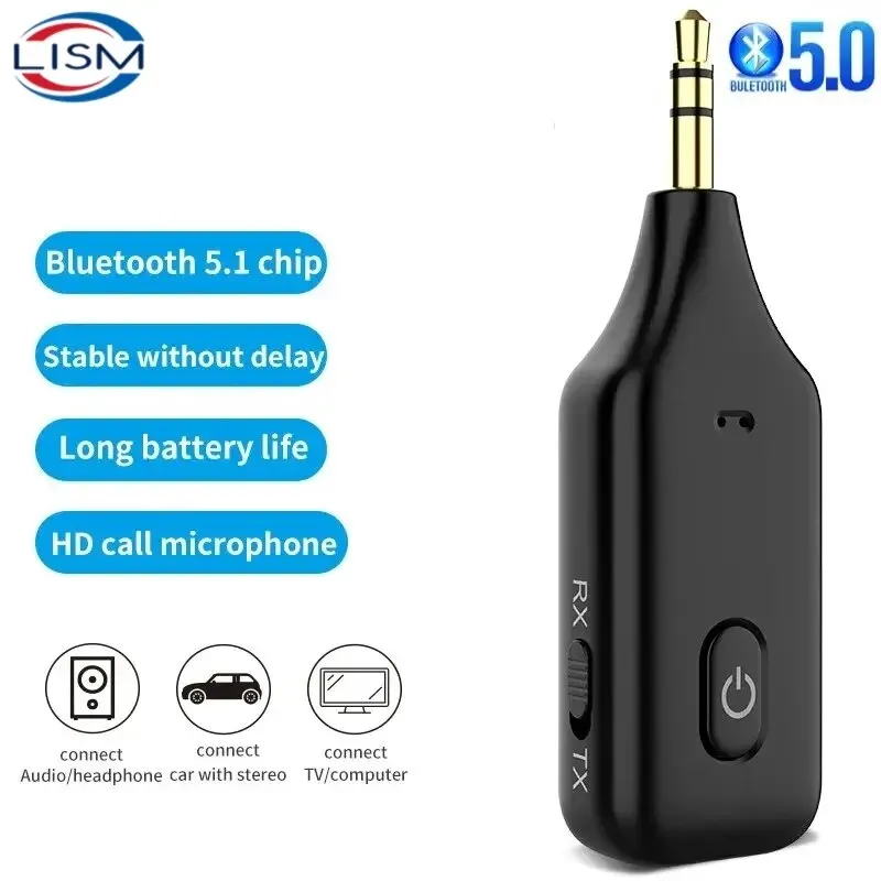 Adaptador receptor e transmissor bluetooth 5.0, 2 em 1, sem fio, conector de 3.5mm para carro, música, áudio, aux, a2dp, receptor de fone de ouvido, mãos livres