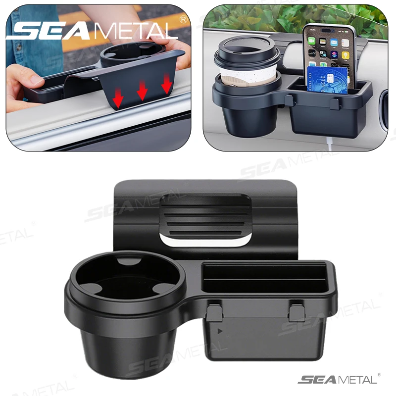 SEAMETAL Car Door Cup Holder 4 in 1 Hanging Side Door Extension Storage Box Auto Drink Holder Multi-Functional Car Organizer