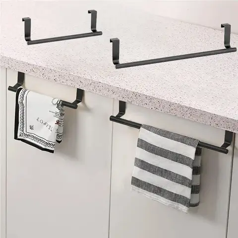 Towel Rod Steel Metal Wire Over Cabinet Towel Rack Storage Organizer Bathroom Door Hanging Towel Rack Punch-free Rag Hanger