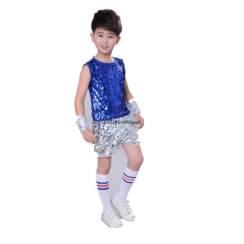 Kids Jazz Sequin Dance Costumes Boys Girls Hip-hop Modern Dance Performances Clothing Set Children Jazzy Dance Wear Stagewear