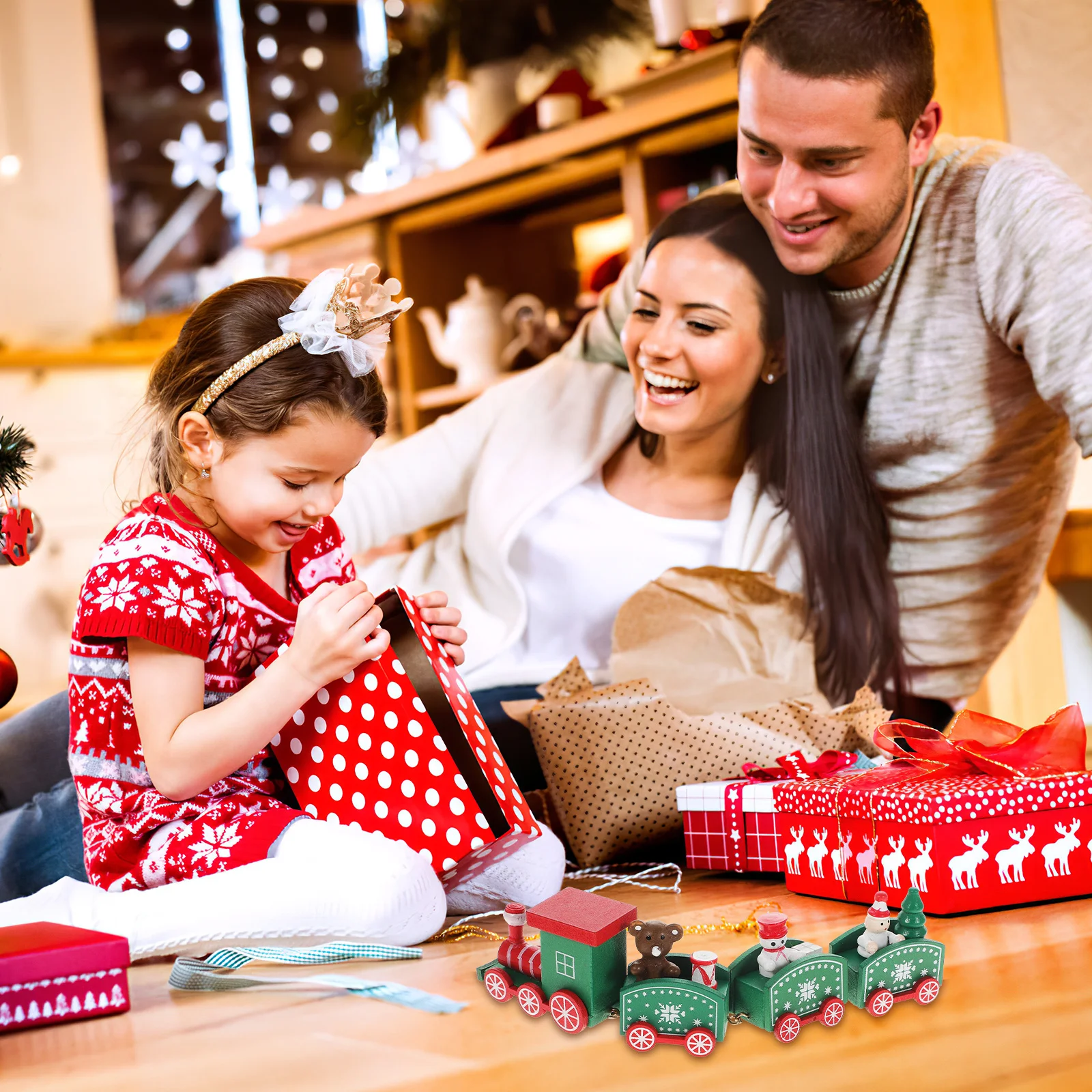 

Christmas Wooden Train Gift Creative Wood Desktop Adornment Table Decoration for Home Party Festive Xmas Ornament Green