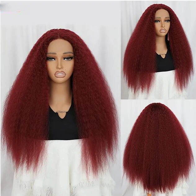 

Long Burgundy Yaki Lace Front Straight Synthetic Hair Wigs Natural