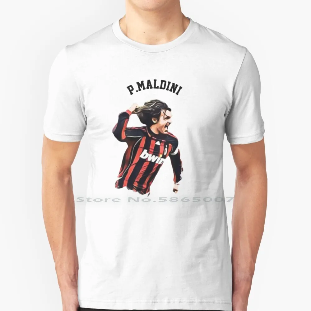 Legends Of The Beautiful Game Cartoon Collection / Legends / Paolo Maldini 2 Cartoon Artwork 100% Cotton T Shirt Paolo Maldini