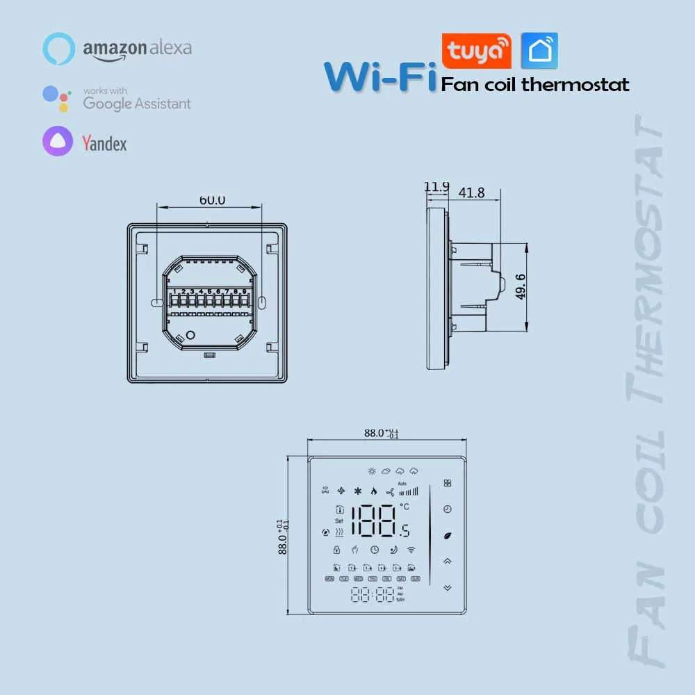 TUYA WIFI 0-10V Modulating FAN COIL THERMOSTAT for heating and cooling 24V  95-240V optional