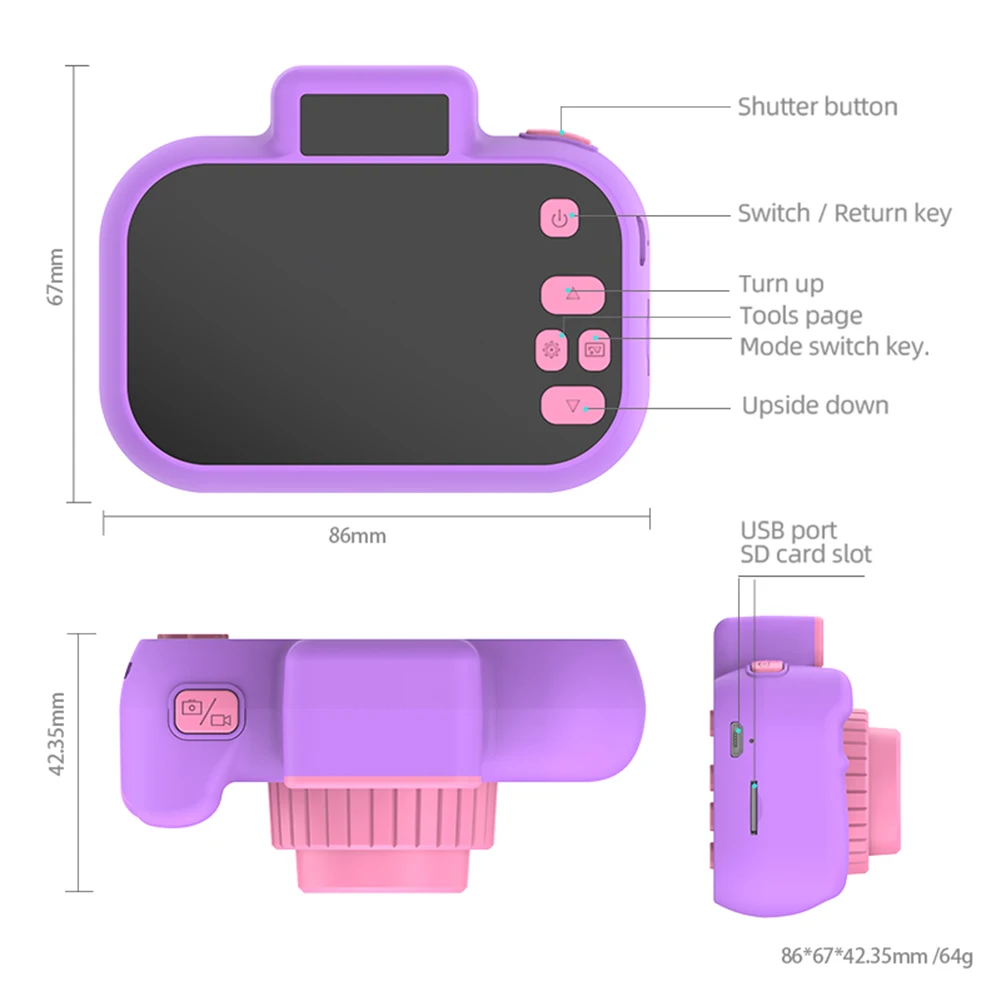 Mini4000W children\'s camera digital toy high-definition front and rear dual cameras 2-inch high-definition IPS screen USB chargi