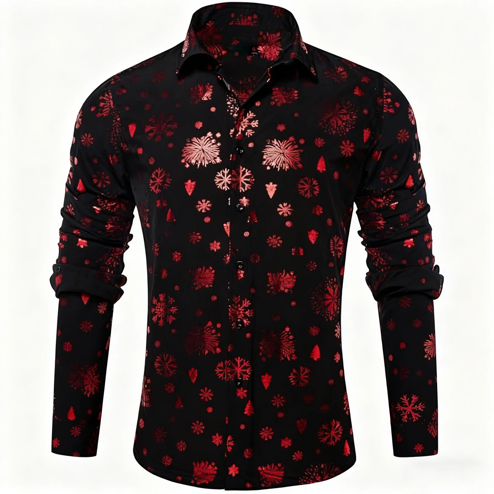Men's Christmas Shirt Christmas Sparkle Holiday Long Sleeve Button Down Dress Shirt Fun Snowflake Tree New Year's Holiday Party