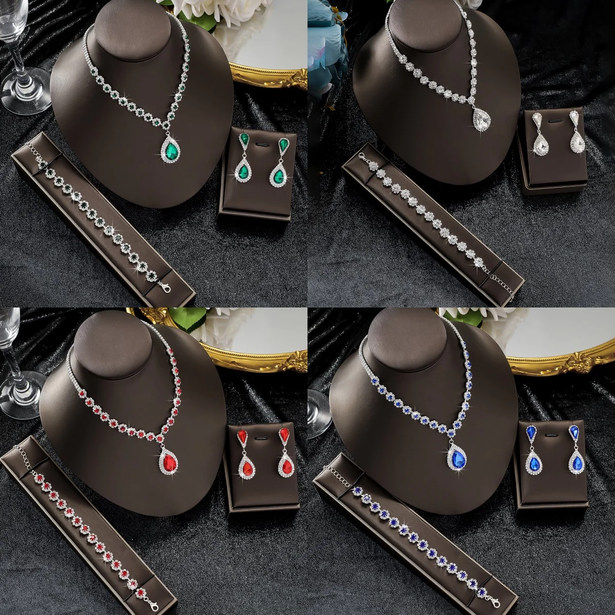 Elegant Socialite Style Jewelry Set, V-Neck Necklace, Bracelet, Earrings, Formal Gathering, Bride's Wedding Gift First Choice