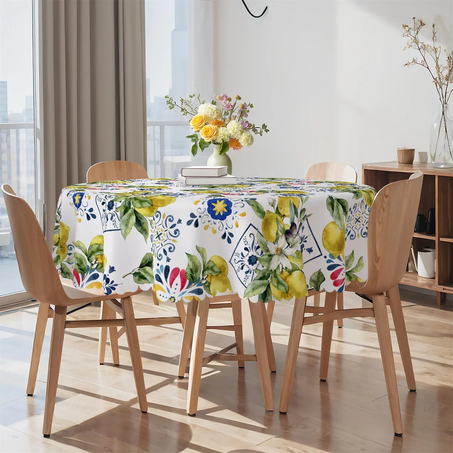 Lemon Geometry Modern Art Four Seasons Tablecloth, 1 Pack, Suitable for Dining Tablexzj