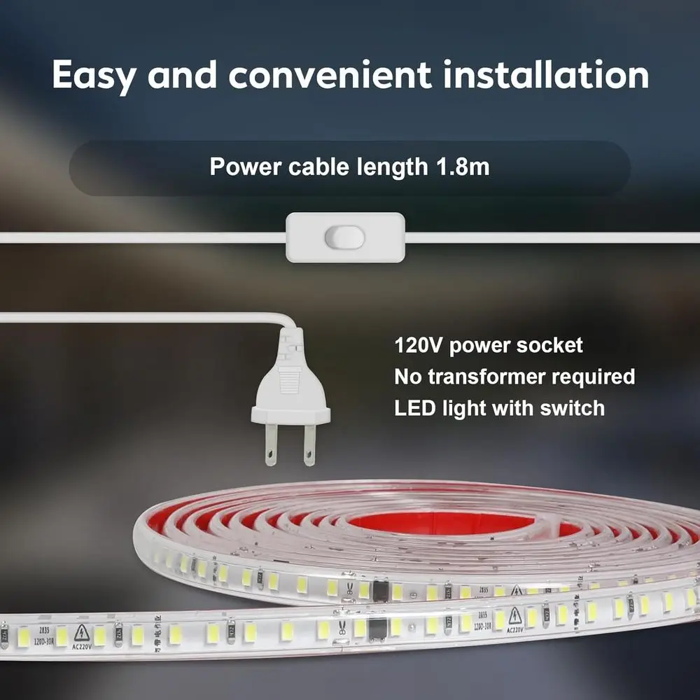 شريط إضاءة LED مرن 110 فولت 32.8 قدم 120 مصباح LED/م 3000 كيلو أبيض دافئ مقاوم للماء للإضاءة المنزلية #6