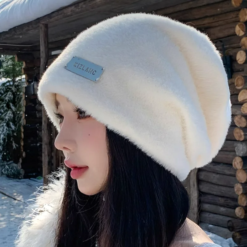 Koreaanse INS Herfst Winter Mooie Zachte Bont Stapel Mutsen Pluche Mode Pluizige Hoeden Premium Gevoel Zoet Cool Mutsen Warme Wollen Muts