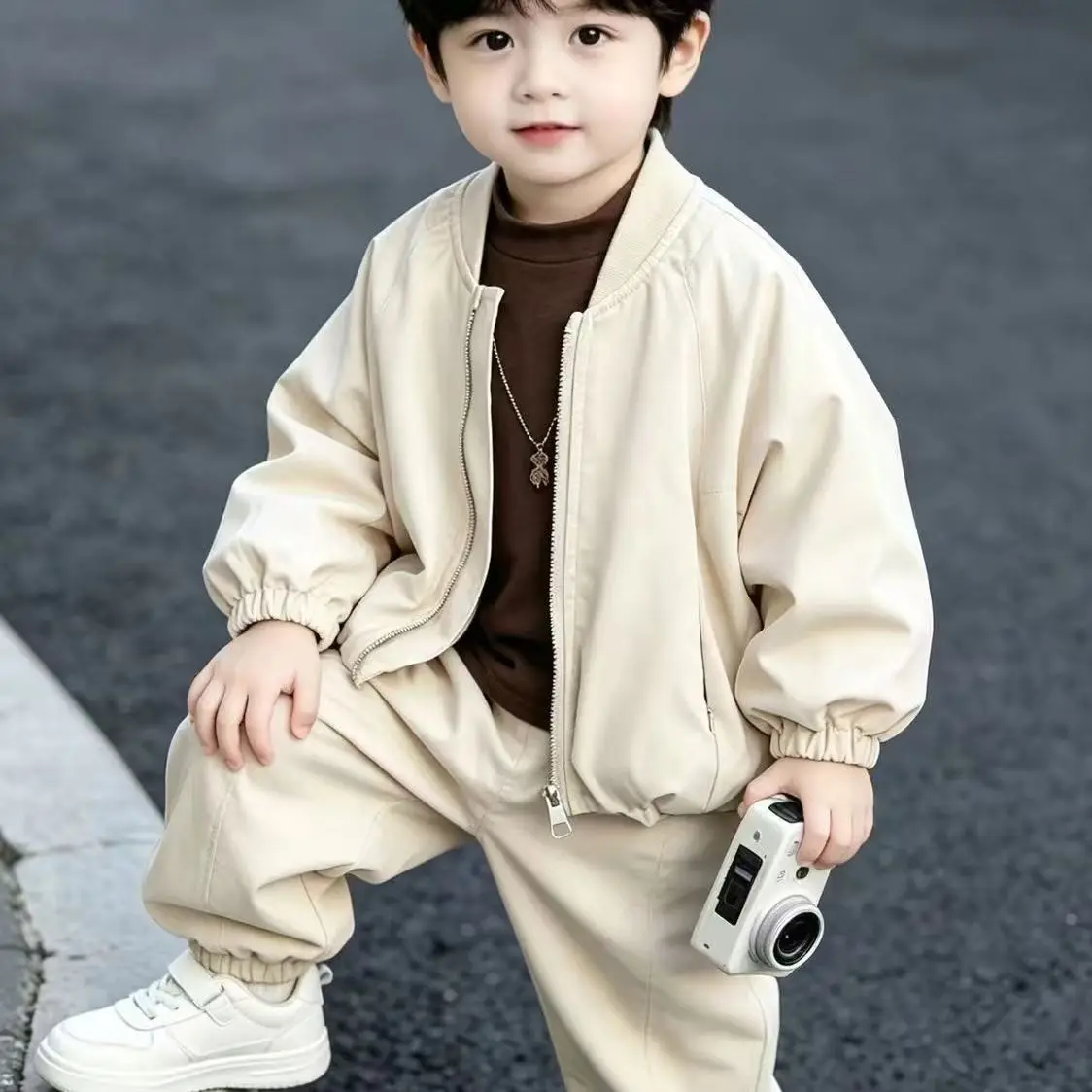 Children's Baseball Collar Jacket Boys Baby Autumn Lantern Sleeve Zipper Casual Versatile Handsome Jacket