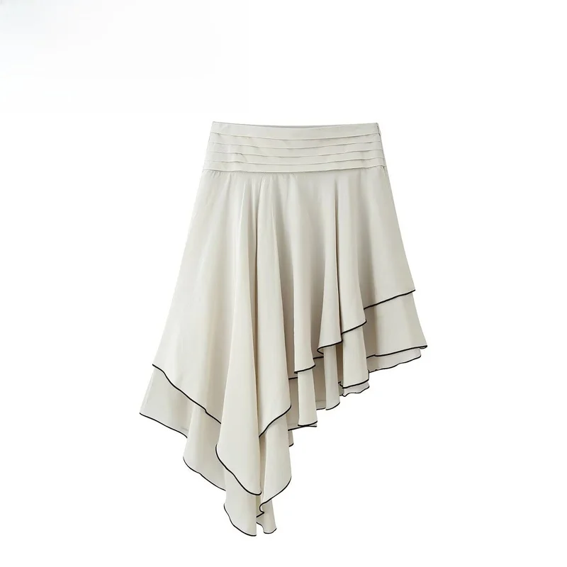 Fashion Asymmetric Layered Decoration Skirt High Waist A-Line Standard Fit Polyester Fiber No  Spring Collection