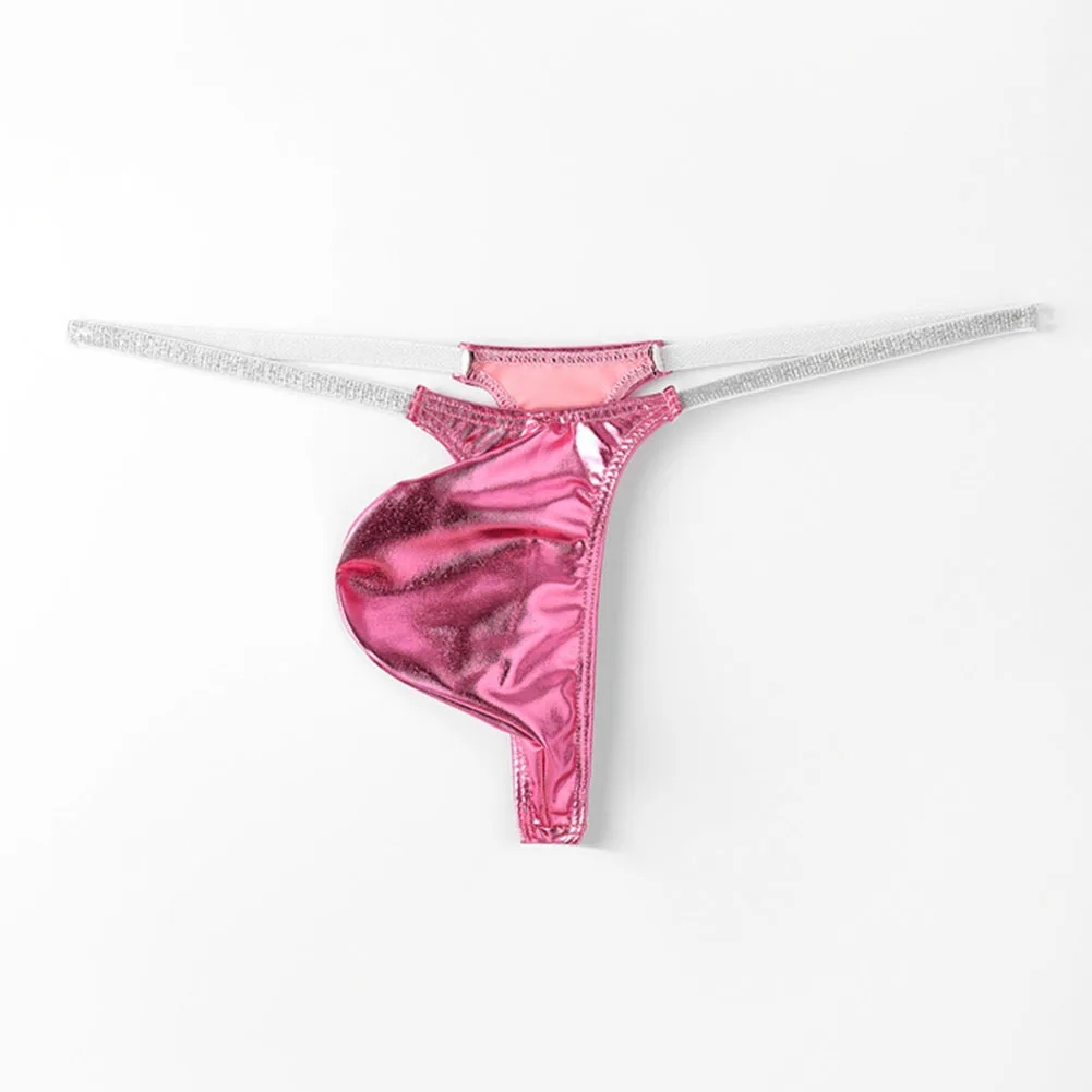 Sexy Mens Purple Color Underwear Shiny Thin Straps Stretch Low Waist G-Strings U Convex Pouch T-Back Thongs