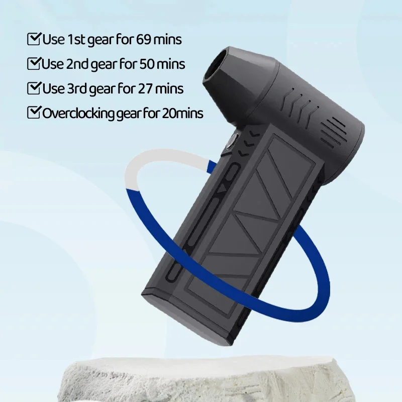 Ventilador turbo ZY7400-SE Mini soprador de ar sem escova 130000 rpm 39,5 m/s Velocidade máxima do vento Ventilador violento portátil LED ajustável de 3 velocidades