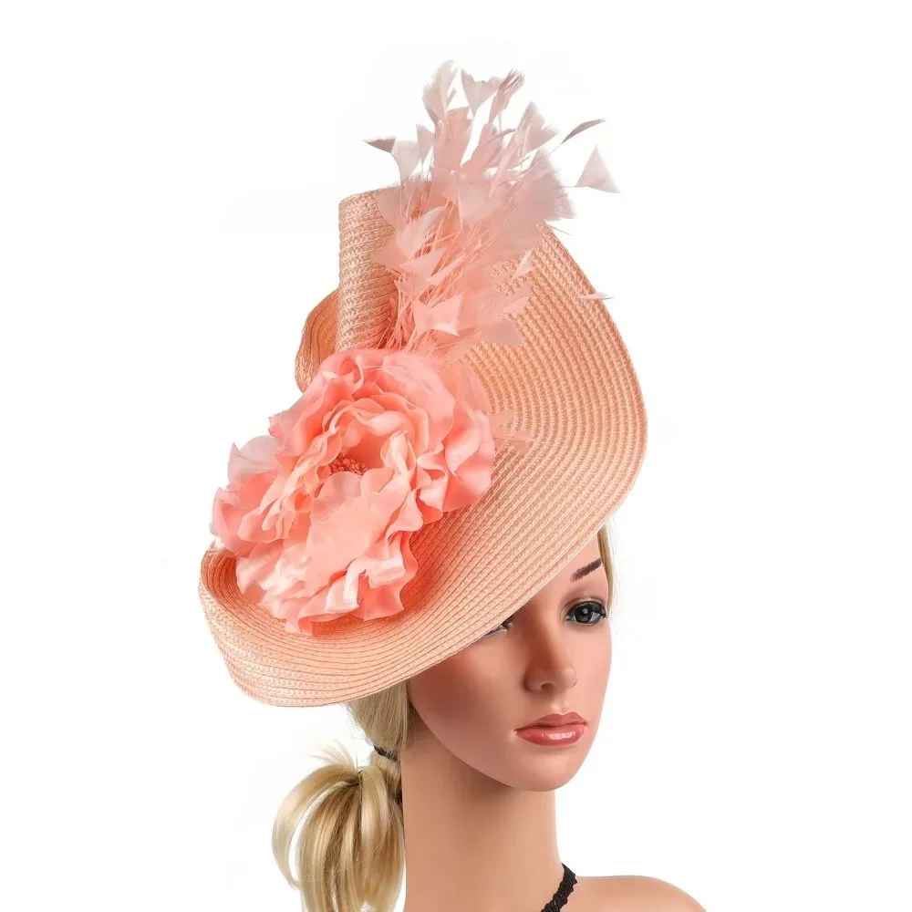 

Exaggerated Feather Fascinator Hat Straw Handmade Tea Party Kentucky Hat Flower Headpiece Women Fascinator Derby Pillbox Hat