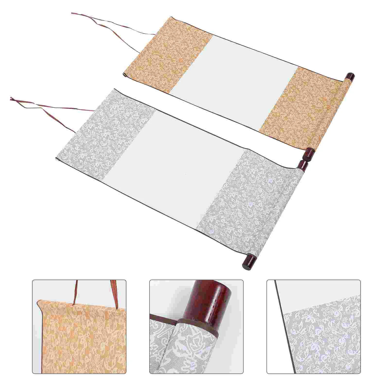 2 Pcs Cloth Hanger Calligraphy Paper Scroll Painting Hanging Wall Blank Practicing Chinese Coat Reel