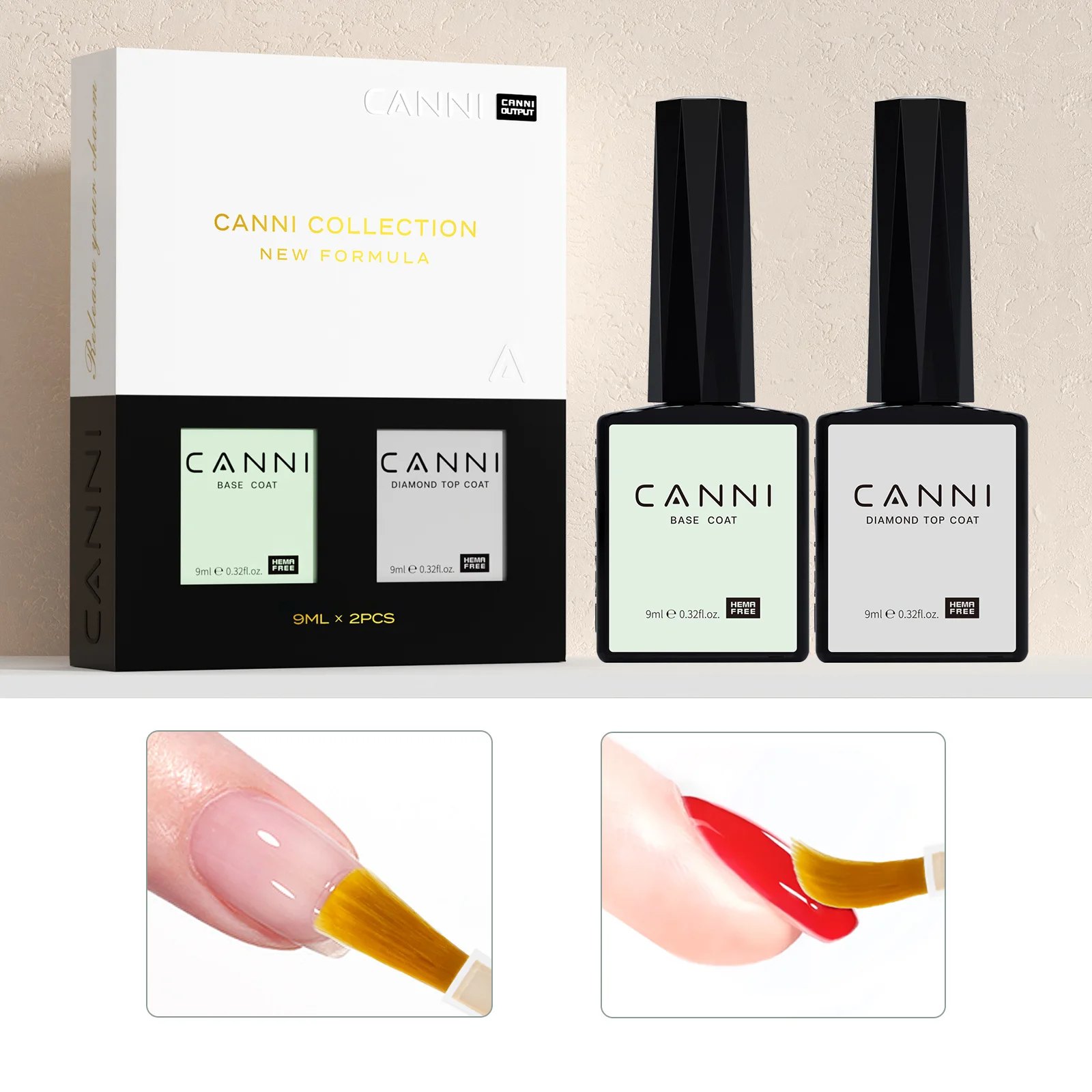 2 Stück*9ml CANNI HEMA FREE Diamond Top Coat PH-Bond zum Dehydrator Semi-Permanent Nagel-Gel-Lack Abziehbarer UV-LED-Gel-Nagellack – Detail 12