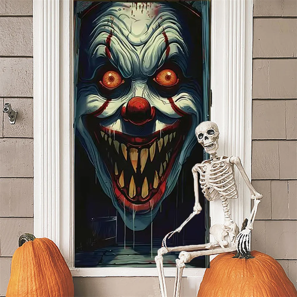 Halloween Door Sticker Decal Monster Door Cover Sticker Halloween Door Decorations Scary Ghost Wallpaper Party Outdoor Supply