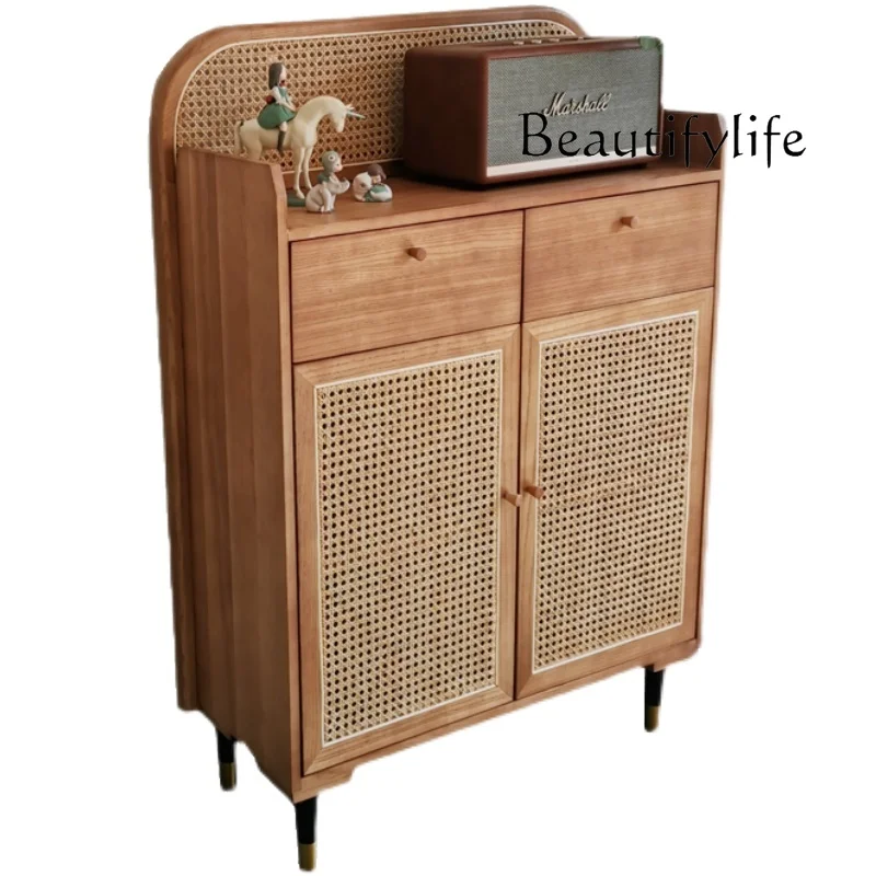 

Nordic Rattan Shoe Cabinet Modern Storage Hallway Storage Japanese Bed & Breakfast Large Capacity Solid Wood Entrance Cabinet