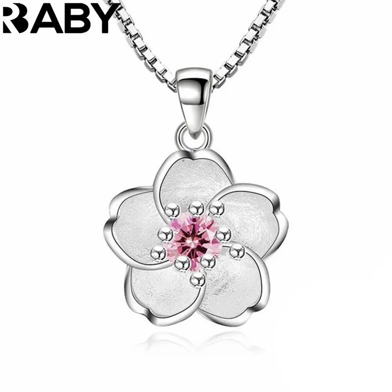 925 Sterling Silver Pink Purple Peach Blossom Necklaces For Women Luxury Quality Jewelry Free Shipping Offers URBABY Jewellery