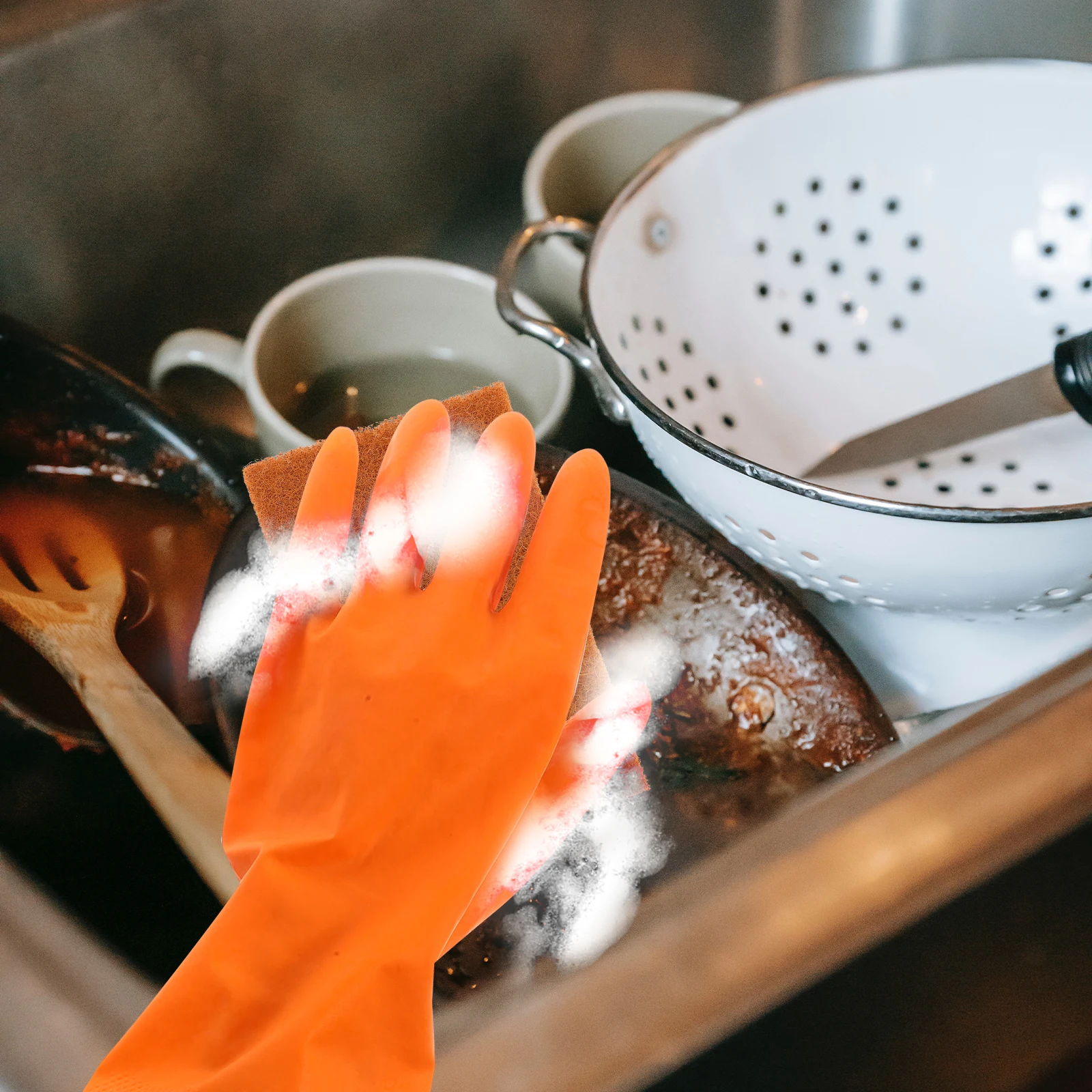 

3pcs L Size Cleaning Latex Gloves Red Yellow ange 40g Each Waterproof Non Slip Dish Washing Kitchen Gloves Household Cloth Food