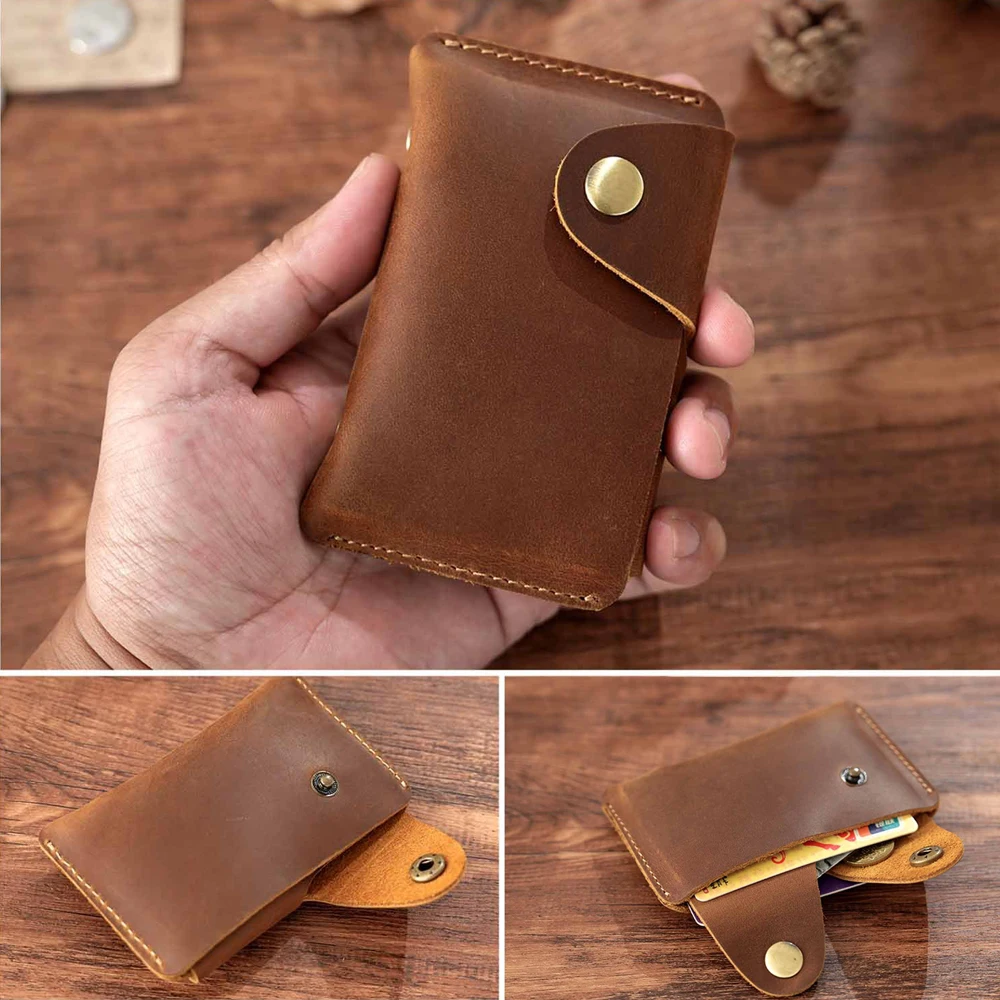 

Винтажный кожаный держатель для карт и портмоне с кнопками — органайзер для кошелька из натуральной кожи ручной работы, модный маленький кошелек