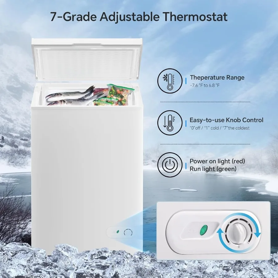 Kismile 3.5 قدم مكعب الصدر الفريزر مع 2 سلال قابلة للإزالة قائم بذاته أعلى باب مفتوح صغير عميق الفريزر مع Te قابل للتعديل