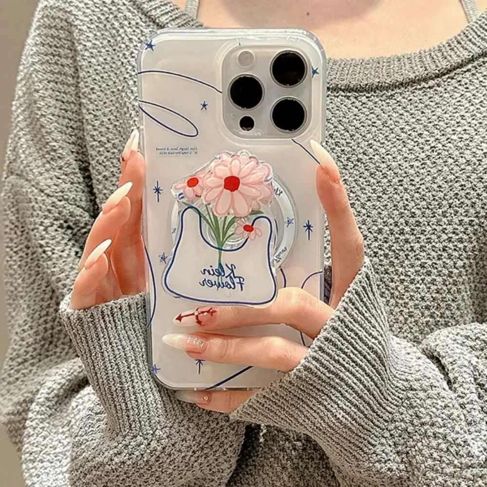 High Quality Acrylic Magnetic Holder Popular INS Waterproof Cartoon Cute Flower For IPhone Google Universal Phone Grip Stands